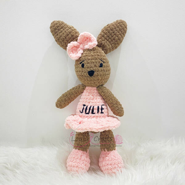 Loulicrafts Kids Handmade Customized Crochet Pink Bunny Toy 35 cm