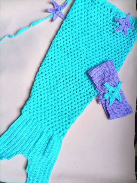 Classy Handmade Touch Handmade Mermaid Crochet Girl Outfit(Set of 3 items )