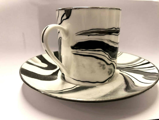 ArtVibes Hand Painted Black Marble Coffee Cups
