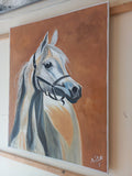 Mohammad Houmani Art Lebanese Handmade White Horse Painting Size 100× 70 cm