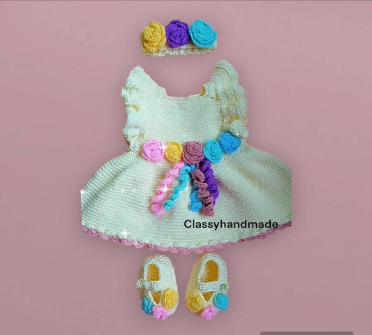 Classy Handmade Touch Crochet Babygirl Dress (3pcs)