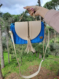 Valentina Handmade Blue & Beige Leather Bag - New Collection