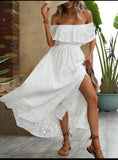 Fashion Beauty Style 7 Off Shoulders Split Thigh Women Dress Available In Two Colors White And Blue