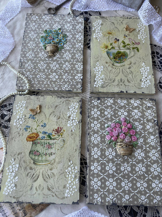 Shabby Chic Set Of Four Floral Wall Hangers