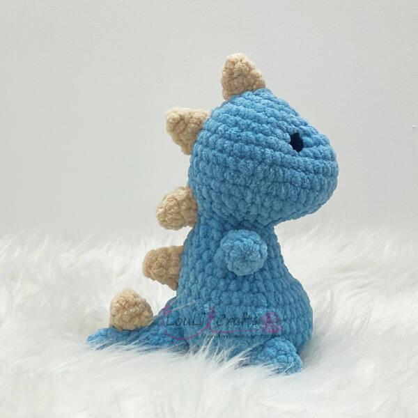 Loulicrafts Kids Handmade Crochet Blue Dinosaur Toy 25cm