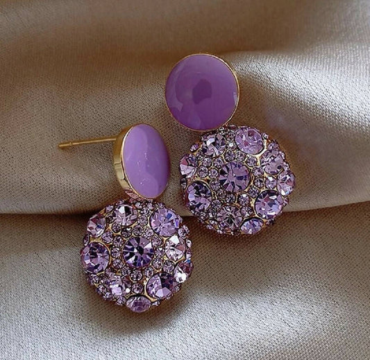 Oh La La Express Women Earrings Rhinestone Decor Purple 1pair