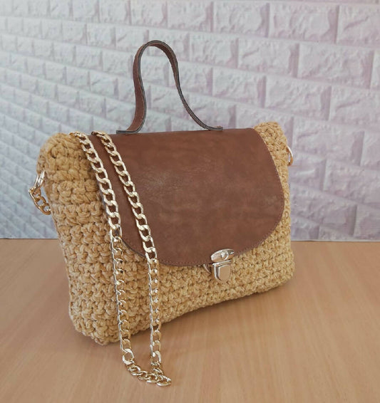 Halartizian Casual Cotton Crochet & Leather Bag