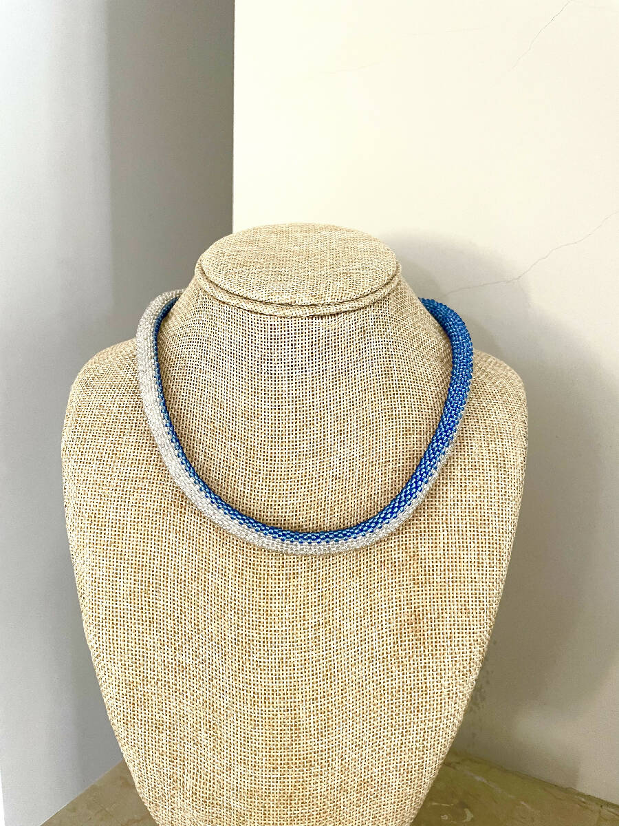 Roudainasart Handmade Bleu White Beaded Rope Necklace