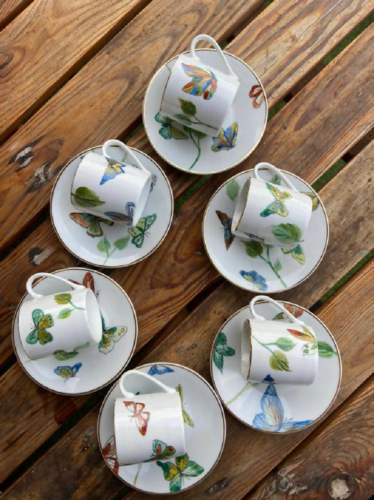 ArtVibes Hand Painted Butterfly Coffee Cups Set ( 6 Cups)