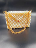 Lulua Stitches Handmade Off-White Envelope Shape Handbag