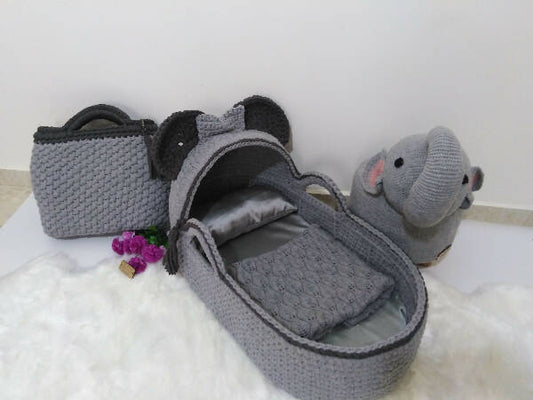 HJ Handmade Handmade Grey Baby Bed For Babies With Blanket And Handbag For Baby Stuffs