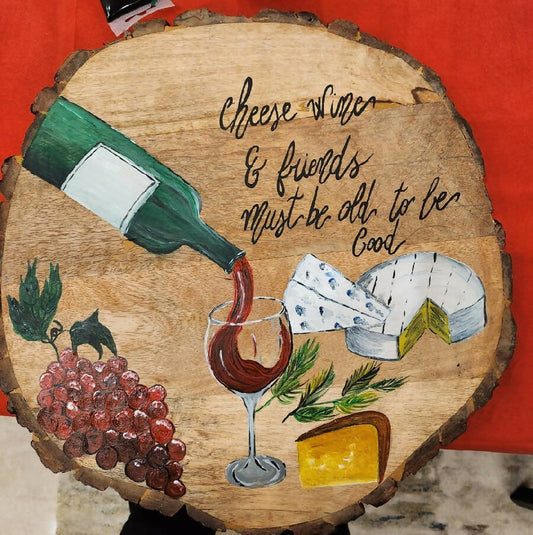 ArtVibes Hand Painted Wood Cheese And Wine Plate (per Piece)