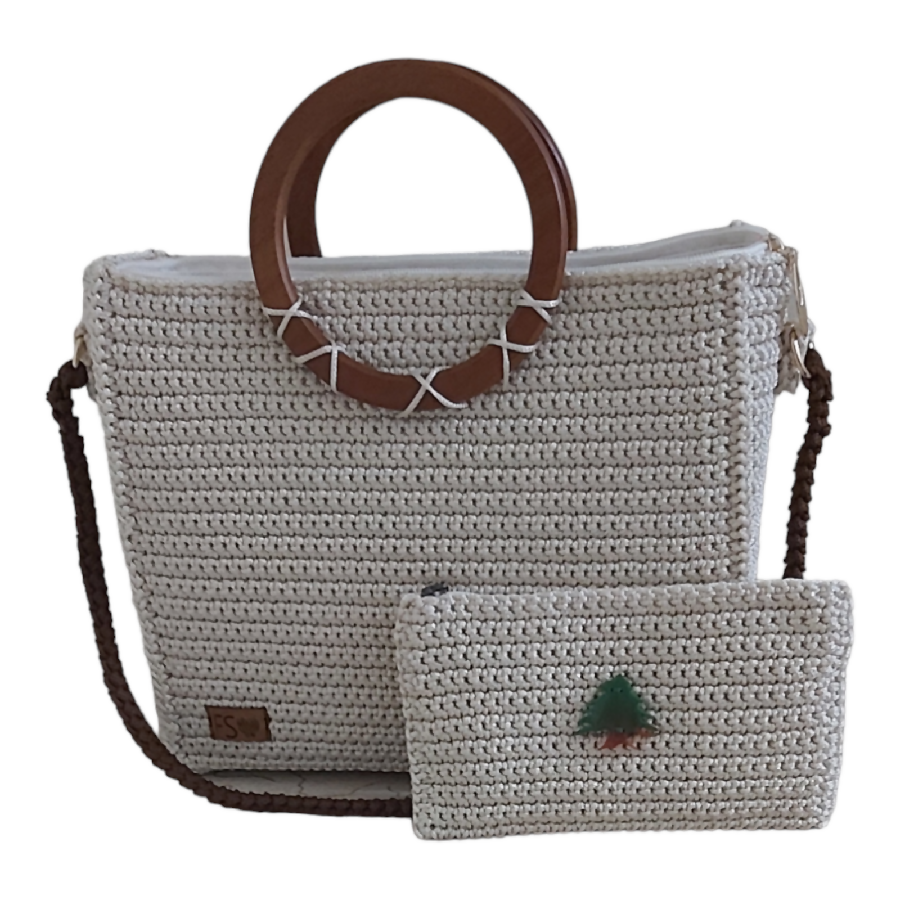 Fashion Stitch Women's Medium Off White Crochet Tote Bag With Matching Money Pouch For Ladies
