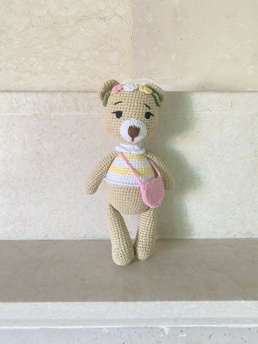 Handmade By Noha Handmade Crochet Bear with Bag height 25cm weight 90 g