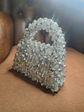 Lulua Stiches Handmade Mini silver Crystal Beaded Bag