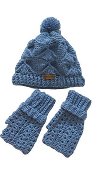 Thumbnail for Fashion Stitch Women's Blue Wool Crochet Hat & Gloves Set For Ladies