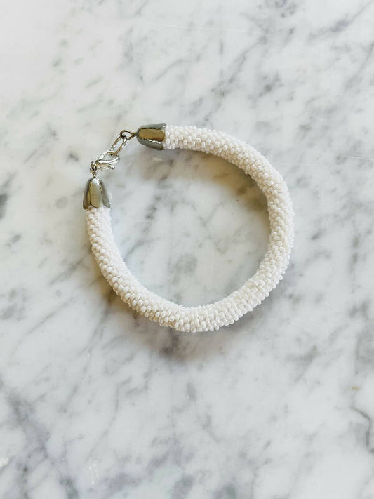Roudainasart Handmade Beaded Rope Bracelet White Pearl