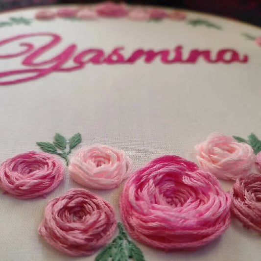 Malak for Embroidery Handmade Embroidered hoop with name Yasmina 32 cm