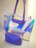 Coco Leather Woman Beach Bag Leather and Reflective Transparent Plastic 0.6kg