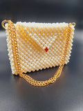 Lulua Stitches Handmade Off-White Envelope Shape Handbag