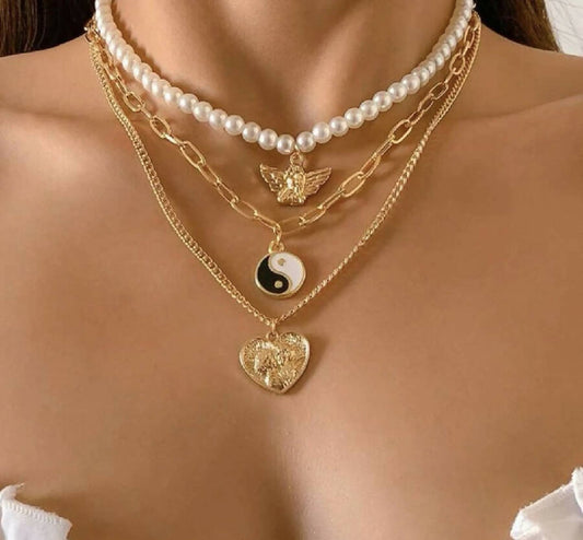 Oh La La Express Women Faux Pearl & Gold Necklace set of 3pcs