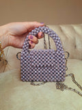 Lulua Stitches Handmade Mini Crystal Light Purple Beaded Bag