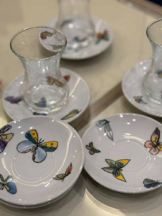 Art Vibes Hand Painted Butterfly Tea Cups set Of 6