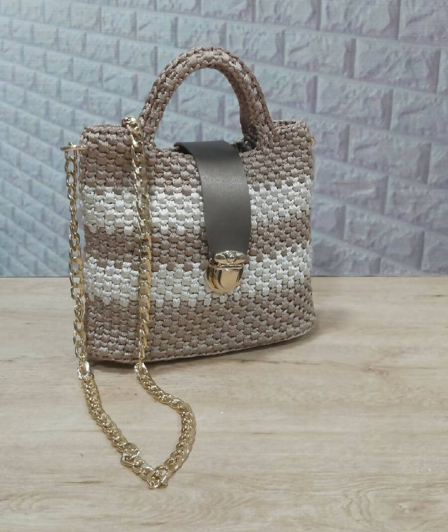 Halartizian Handmade Crochet 2 Stripes Bag