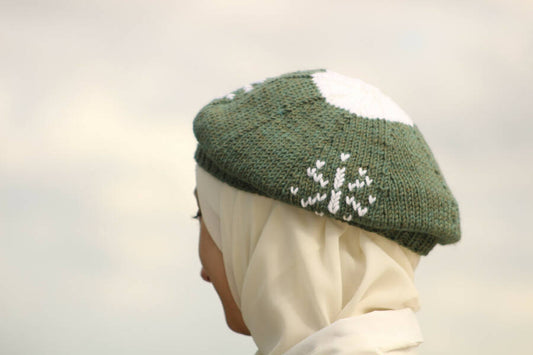 Knittember Handmade Knitting "Frosty Evergreen" Beret for women 0.121kg