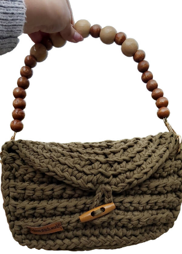 Fashion Stitch Women's Olive Green Hand Bag Crochet For Ladies