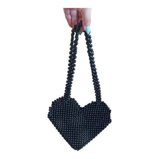 Le Caro Craft Black Heart Pearl Shoulder Bag For Woman