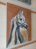 Mohammad Houmani Art Lebanese Handmade White Horse Painting Size 100× 70 cm