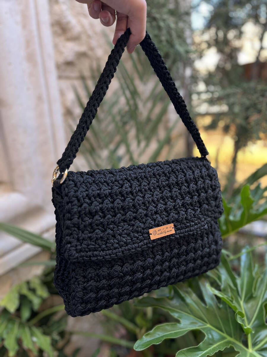 Black crochet crossbody discount bag