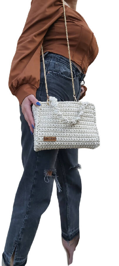 Fashion Stitch Women's Off White Classy Tote Bag Crochet For Ladies