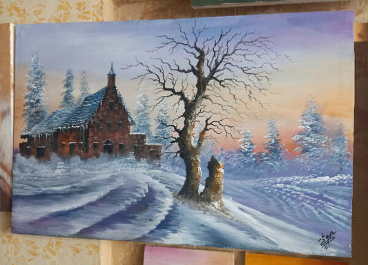 Mohammad Houmani Art Lebanese Handmade Fantasy winter landscape 110 x 70 cm