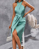 Fashion Beauty Style7 Ocean Green Satin Dress For women