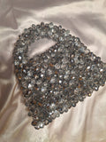 Lulua Stiches Handmade Mini silver Crystal Beaded Bag
