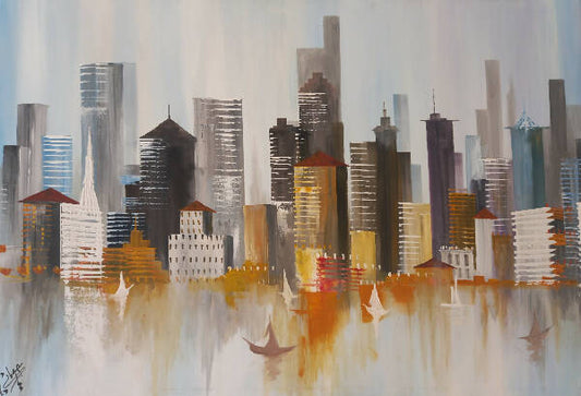 Mohammad Houmani Art Lebanese Handmade Fantasy Skyscrapers 100 x 70 cm