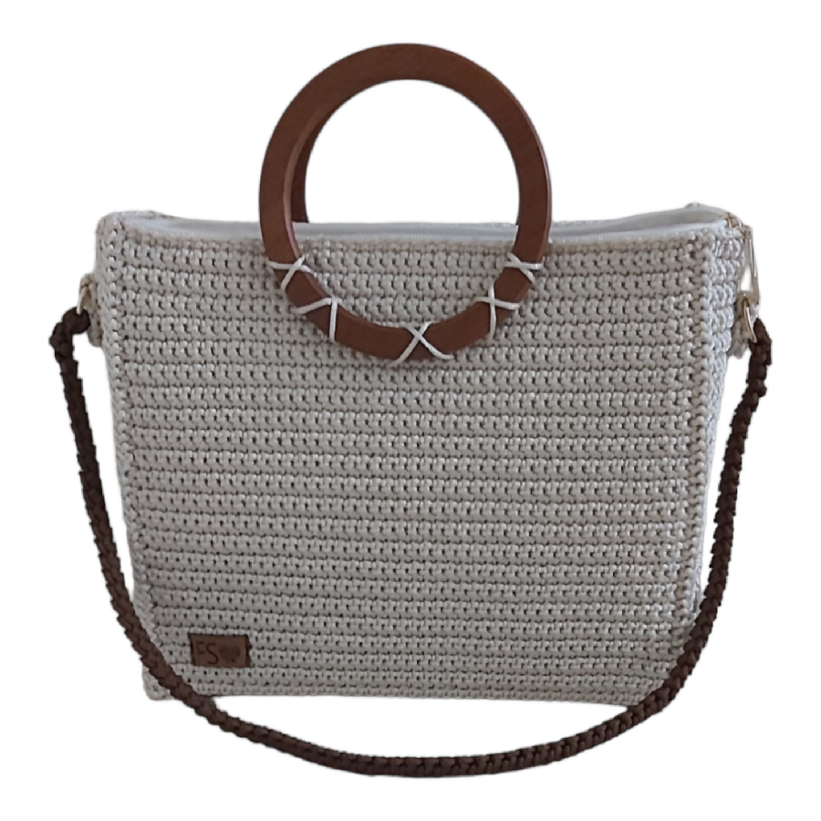 Fashion Stitch Women's Medium Off White Crochet Tote Bag With Matching Money Pouch For Ladies