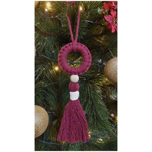 Macart-mé Handmade Macrame Christmas Round Shape with Tassel Ornament