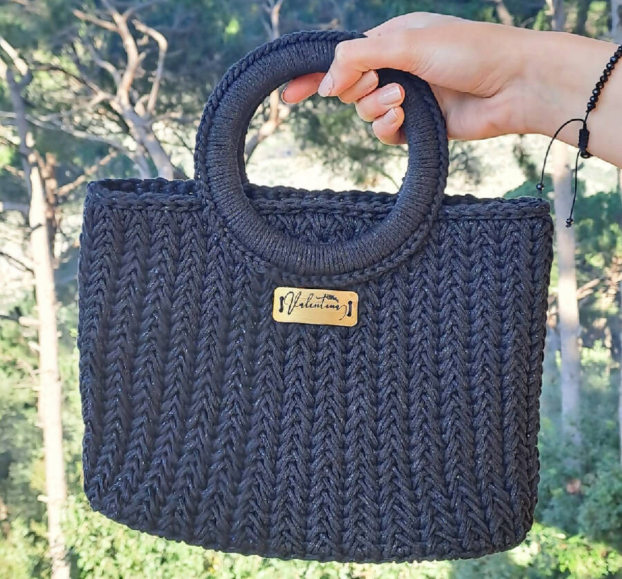 Valentina Handmade Bag - Shiny Black Handbag