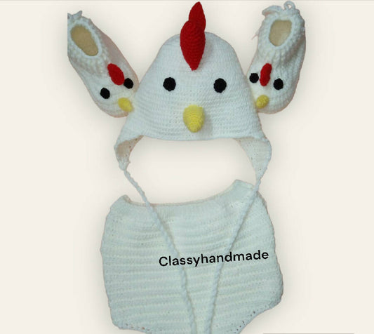 Classy Handmade Touch Crochet Chicken Outfit(3pcs)