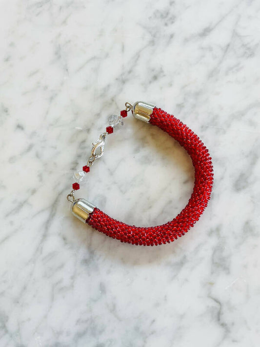 Roudainasart Handmade Beaded Rope Bracelet Red