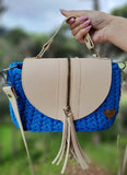 Valentina Handmade Blue & Beige Leather Bag - New Collection