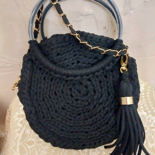 Magic of Crochet Round Handmade Black Handbag