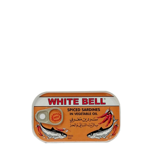 White Bell Spiced Sardines In Vegetable Oil 125 g وايت بل سردين مغربي بالزيت النباتي والحر