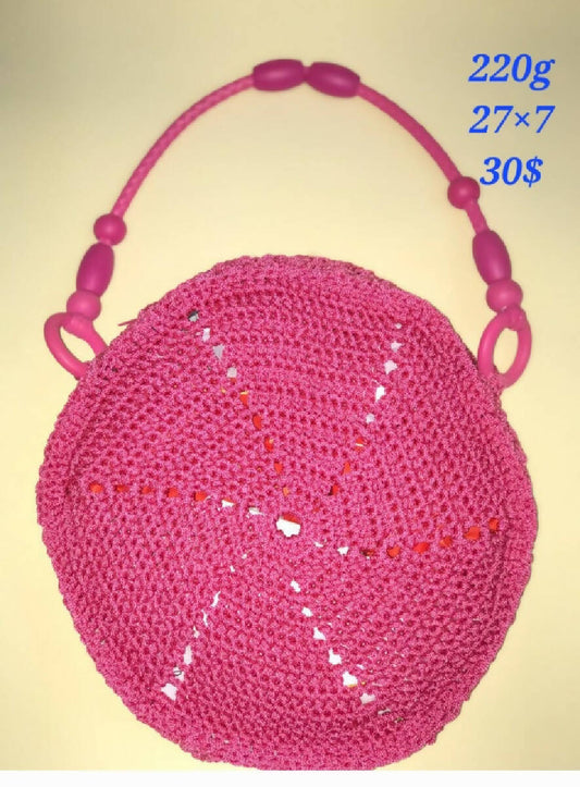 Magic of Crochet Handmade Round Fuchsia Bag Diameter 25 cm