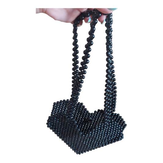 Le Caro Craft Black Heart Pearl Shoulder Bag For Woman