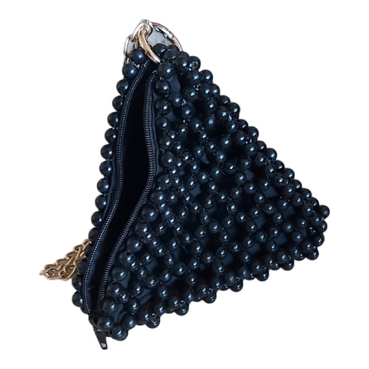 Le Caro Craft Black Pyramid Pearl Handbag For Woman