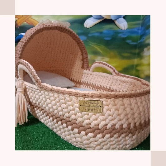 HJ Handmade Baby Light Brown Color Basket With Wooden Rocker Stand And With Mattress And Pillow